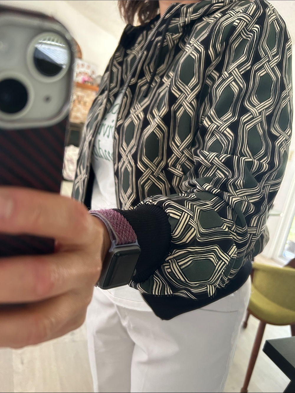 Zara Geometric Black & Cream Bomber Jacket (runs large)